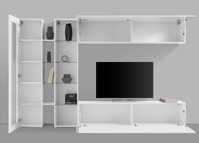 Parete attrezzata bianca soggiorno mobile TV vetrina armadio Joy Duet