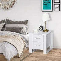 Comodino Moderno in Legno con 2 Cassetti per Camera da Letto, 48x39x54cm, Bianco