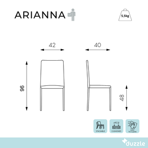 Arianna, Set di 4 sedie in similpelle Tortora (40cm X 42cm H. 96cm) | Duzzle