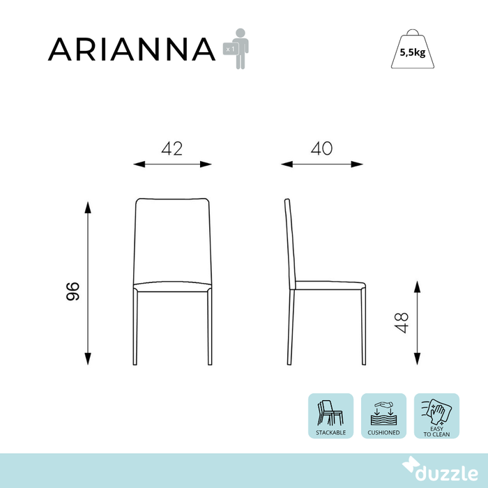 Arianna, Set di 4 sedie in similpelle Tortora (40cm X 42cm H. 96cm) | Duzzle