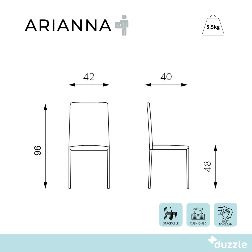 Arianna, Set di 4 sedie in similpelle Grigio chiaro (40cm X 42cm H. 96cm) | Duzzle