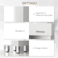 kleankin Colonna Bagno con Cassetto, 2 Ripiani Aperti e 2 Armadietti a 2 Livelli, in Legno, 30x30x180 cm, Bianco Lucido