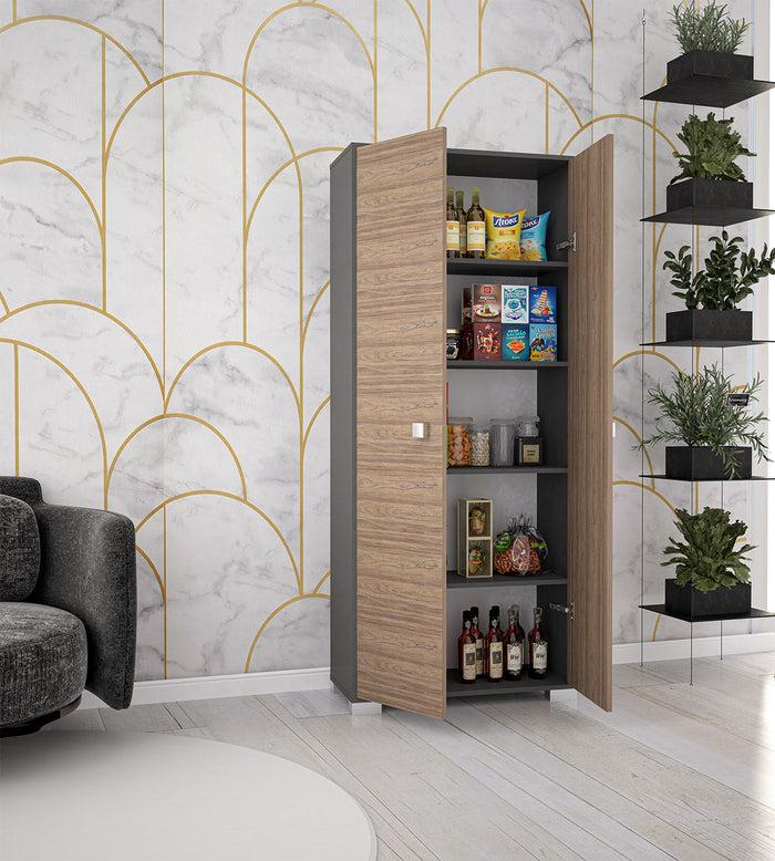 Armadio 2 ante Clara dispensa cucina multiuso lavanderia spogliatoio 75x35x180H con ripiani Antracite/Noce