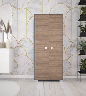 Armadio 2 ante Clara dispensa cucina multiuso lavanderia spogliatoio 75x35x180H con ripiani Antracite/Noce