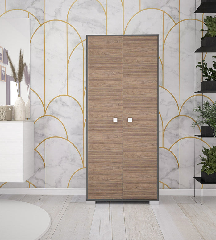 Armadio 2 ante Clara dispensa cucina multiuso lavanderia spogliatoio 75x35x180H con ripiani Antracite/Noce