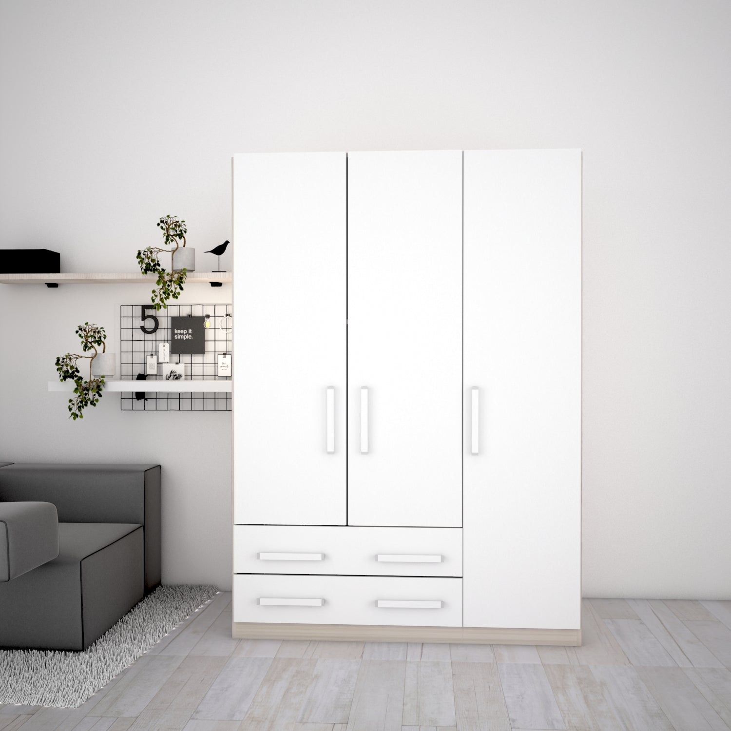 Armadio 3 ante 2 cassetti Erica  L.135 P.52 H.186 in varie colorazioni per camera, cameretta, lavanderia, soggiorno, cuc