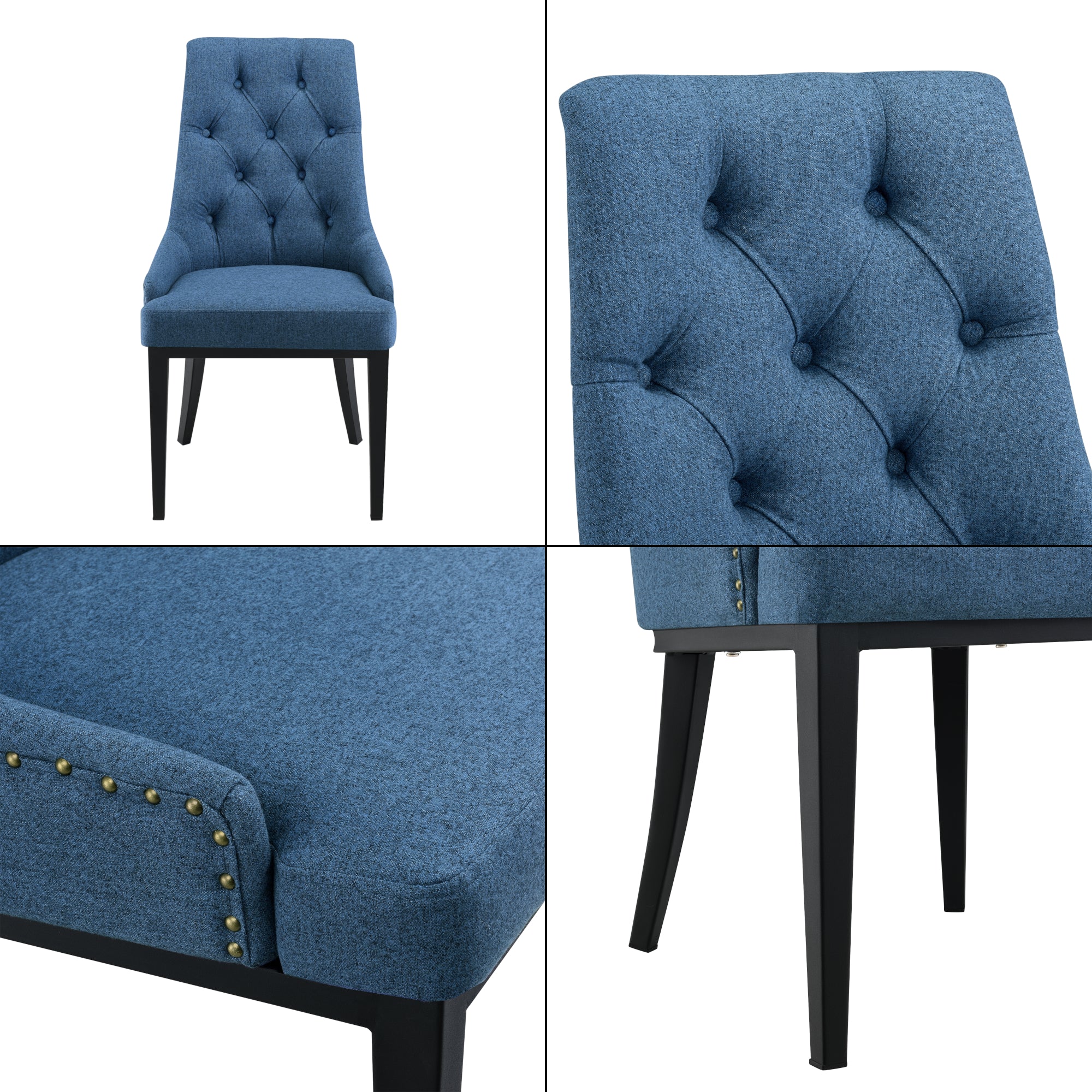 Sedia da Sala/Salotto/Soggiorno/Pranzo Poltrona in Stile Chesterfield con Schienale in Tessuto Alta Trapuntata e Gambe