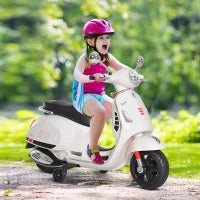 Moto Elettrica per Bambini Design Vespa, Batteria 6V con Suoni e Luci, Età 3-6 Anni, Bianco