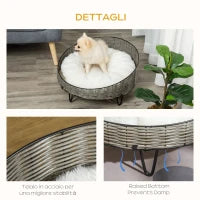 Cuccia per Cani e Gatti in Rattan PE con Cuscino in Peluche Lavabile, Φ60x32cm Grigio Scuro