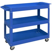 DURHAND Carrello porta attrezzi in acciaio con 3 ripiani su ruote, carico max. 150 kg, 83x35.3x76 cm, Blu