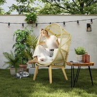 Sedia da Giardino a Uovo in Rattan PE e Acciaio con Seduta Imbottita e Poggiatesta, 88x85x143 cm