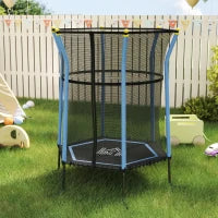 Tappeto Elastico per Bambini con Ingresso a Cerniera e Pali Imbottiti, in Acciaio, PP e EPE, Ø163.5x190 cm, Blu