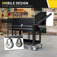 Carrello da officina, su rotelle con piano scorrevole, cassetti bloccabili, 130x38x80cm, Nero