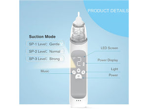Aspiratore Nasale Elettrico per Neonati e Bambini 0–12 anni – 3 Livelli Suzione Muco, Silenzioso, USB Ricaricabile, Display LED, Luce Notturna, Portatile da Viaggio