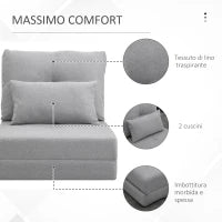 Poltrona Letto 3 in 1 Convertibile in Chaise Longue e Divano da Terra con 2 Cuscini, Grigio Chiaro