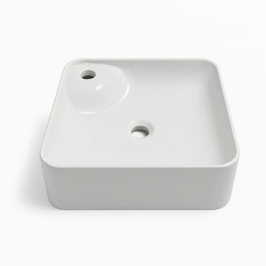 Lavabo d'appoggio ceramica bianco quadrato lavandino arredo bagno cm 43x43x12
