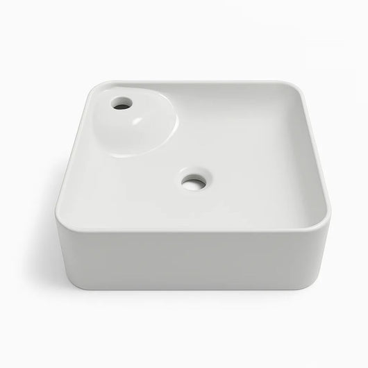 Lavabo d'appoggio ceramica bianco quadrato lavandino arredo bagno cm 43x43x12