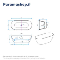 Vasca da bagno freestanding 170cm in acrilico bianco lucido | Atena