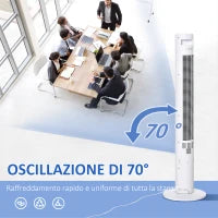 Ventilatore a Colonna con 3 Velocità e 4 Modalità, Timer di 12h, Pannello LED e Telecomando, Bianco