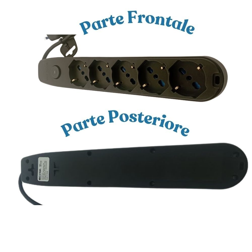 Multipresa 5 uscite universali spina 16a cavo 1,5 metri protezione bambino *** colore nero, confezione 1