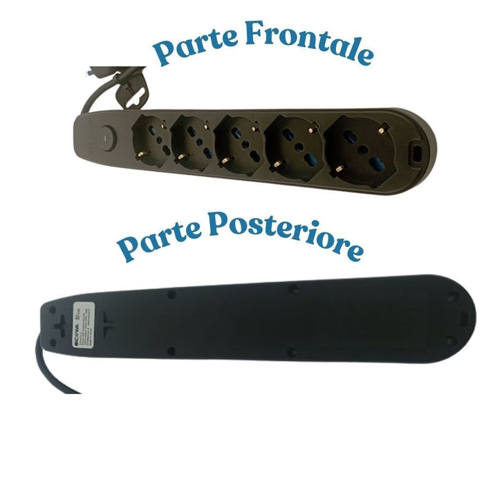 Multipresa 5 uscite universali spina 16a cavo 1,5 metri protezione bambino *** colore nero, confezione 1
