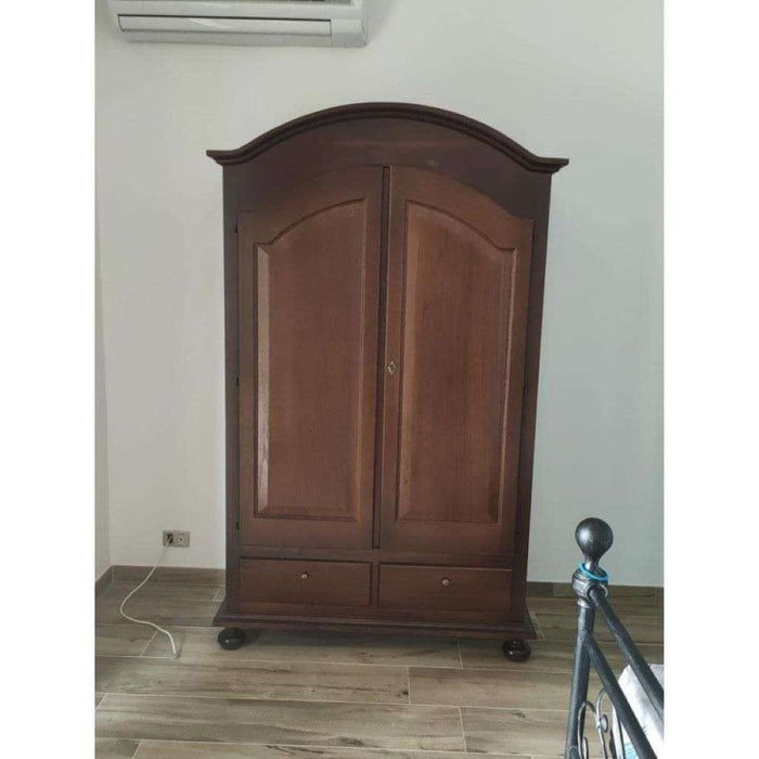 Armadio cappello tondo appendiabiti con bastone 2 ante 2 cassetti arte povera in legno colore noce 125x60x200 H