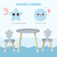 Set Tavolo con 2 Sedie per Bambini in Legno, Età da 18 Mesi a 4 Anni, Grigio