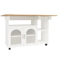 Isola cucina moderna con spazio di conservazione e armadietti con ante in vetro, 120×30×79,5 cm, Bianco e Legno