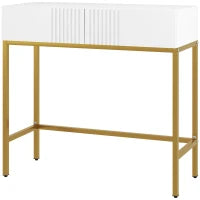 Consolle da Ingresso Moderna con 2 Cassetti e Gambe Dorate, 80x31.5x75cm, Bianco