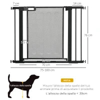Cancellino per Cani Estensibile a Pressione con Chiusura Automatica, in Acciaio e ABS, 75-103x76 cm, Nero