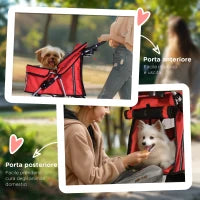 Passeggino per Cani Pieghevole in Tessuto con Cestino e Portabicchieri, 75x45x97cm - Rosso