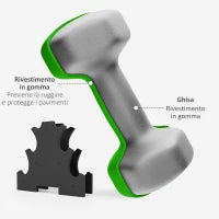 Set Manubri con Supporto, 6 Manubri Totali 2x1 kg, 2x2 kg, 2x3 kg, Multicolore