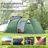 Tenda da Campeggio 2-4 Posti con Telo Impermeabile e Porte con Cerniera, 426x206x15 cm, Verde Scuro