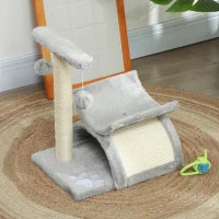 Albero Tiragraffi per Gatti in Peluche con Palo in Sisal, Cuccia e 2 Palline, 40x30x43cm, Grigio
