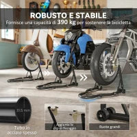 Set 2 Cavalletti Alzamoto Regolabili a Triangolo in Acciaio con Rotelle e Forcelle a U e L, Nero