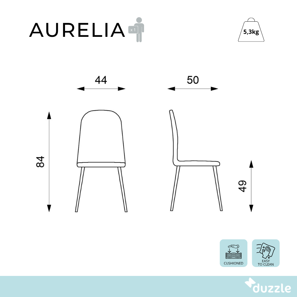 Aurelia, Set di 4 sedie in similpelle Tortora (44cm X 50cm H. 84cm) | Duzzle