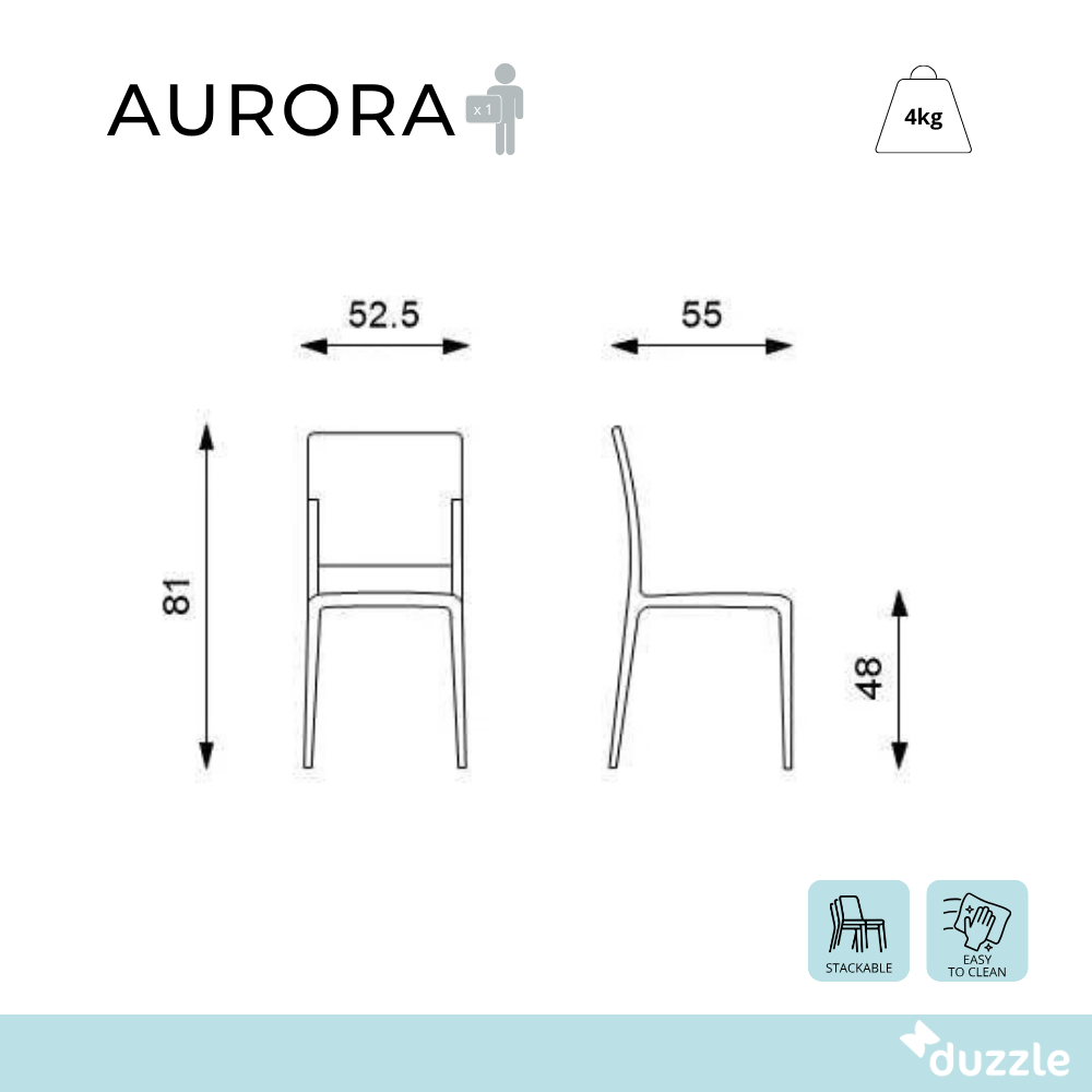 Aurora, Set di 4 sedie in polipropilene Bianco (52.5cm X 55cm H. 81cm)| Duzzle