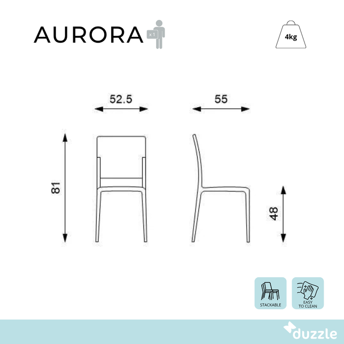 Aurora, Set di 4 sedie in polipropilene Grigio scuro (52.5cm X 55cm H. 81cm)| Duzzle