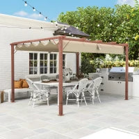 Gazebo Pergola con Tetto Retrattile, Picchetti e Viti, in Poliestere e Alluminio, 382x300x232 cm, color Legno