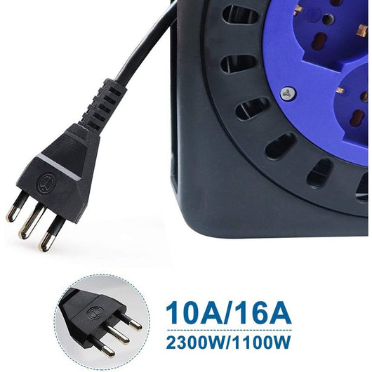 Avvolgicavo Elettrico Prolunga Elettrica 15 Metri 4 Prese Polivalenti Schuko + 10A/16A Spina 16A