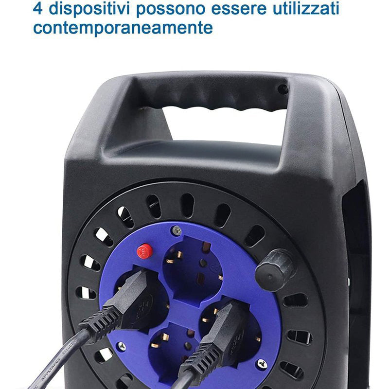 Avvolgicavo Elettrico Prolunga Elettrica 15 Metri 4 Prese Polivalenti Schuko + 10A/16A Spina 16A