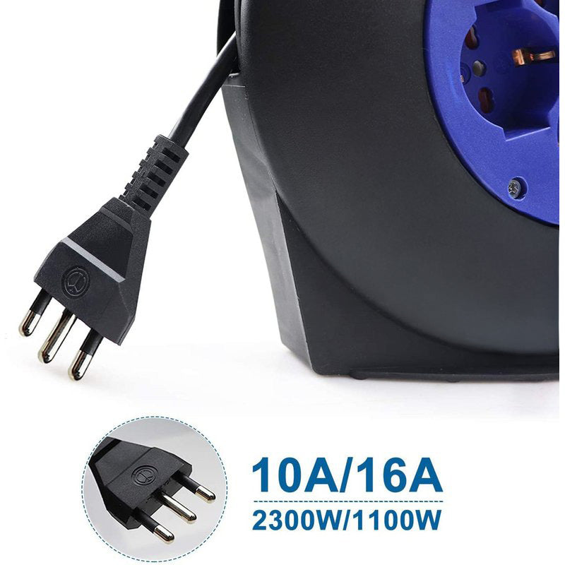 Avvolgicavo Elettrico Prolunga Elettrica 8 Metri 4 Prese Polivalenti Schuko + 10A/16A Spina 16A