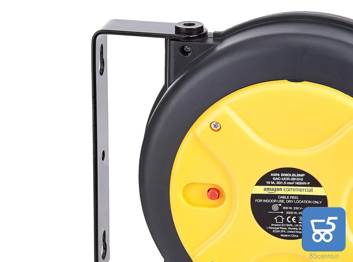 Avvolgicavo di Prolunga Retrattile per Carichi Pesanti con Staffa Girevole 1,5 mm² x 10 m - Presa INGLESE