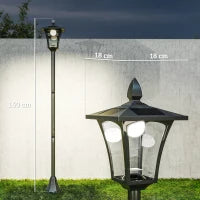 Lampada da Giardino Lampada da Terra Lampione LED da Esterno Energia Solare Impermeabile IP44, 18x18x160 cm, Nero