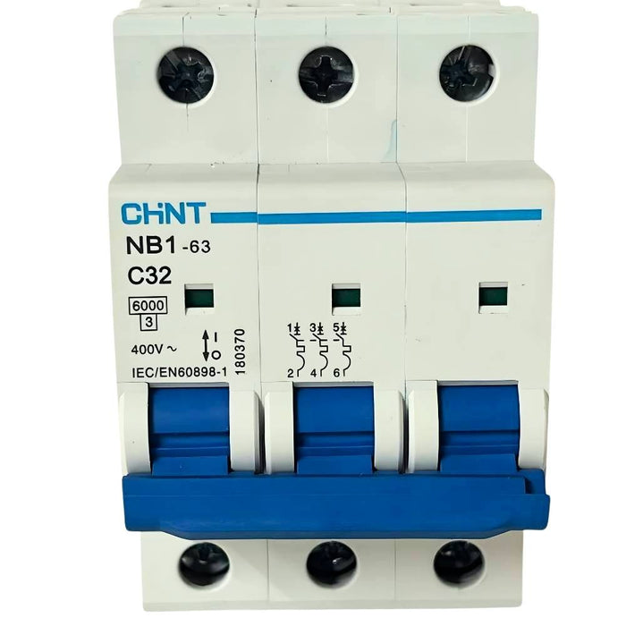 Chint nb1-63 interruttore magnetotermico 3p curva c 6ka guida din *** ampere 32 ampere, confezione 1