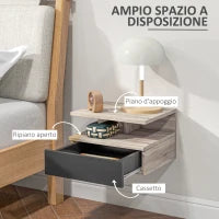 Set di 2 Comodini Sospesi Moderni con Cassetto e Mensola Superiore, 35x32x22.5cm, Rovere e Nero