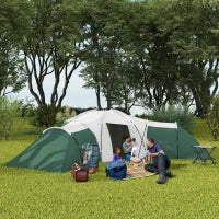 Tenda da Campeggio per 6-9 Persone, 4 Camere, Veranda, Impermeabile, 615x 615x225cm, Verde