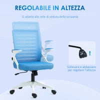 Sedia Ergonomica Girevole ad Altezza Regolabile con Braccioli, 54x54x89-99 cm, Bianca e Azzurra