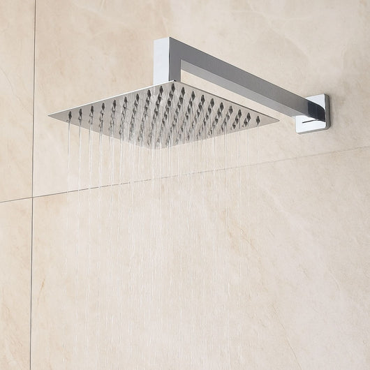 Braccio doccia ottone cromato + soffione doccia quadrato ottone cromato 300x300x8 mm spessore