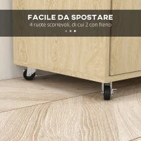 Carrello da Cucina in Truciolato con Ripiano Aperto, Armadietto a 2 Ante e Scaffale Laterale, 75x40x80.5 cm
